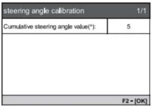 steering angle calibration 1/1 Cumulative steering angle value(°): 5 F2 - [OK]