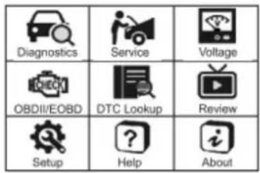 Diagnostics Service Voltage OBDII/EOBD DTC Lookup Review Setup Help About