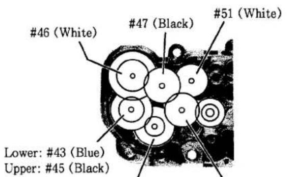 #46 (White) #47 (Black) #51 (White) Lower: #43 (Blue) Upper: #45 (Black)