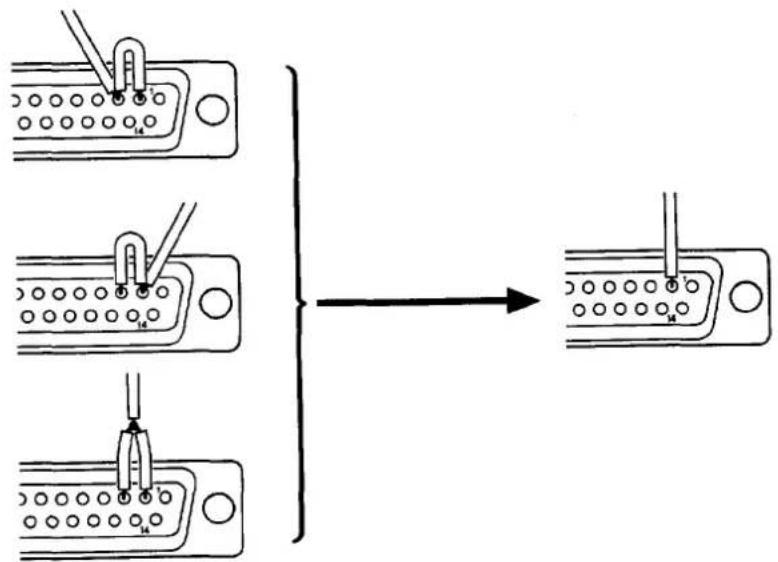 Diagram showing three stages of a connector pinout and insertion process, with Chinese text labels.