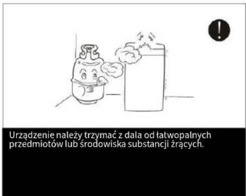 Urządzenie należy trzymać z dala od łatwopalnych przedmiotów lub środowiska substancji żrących.