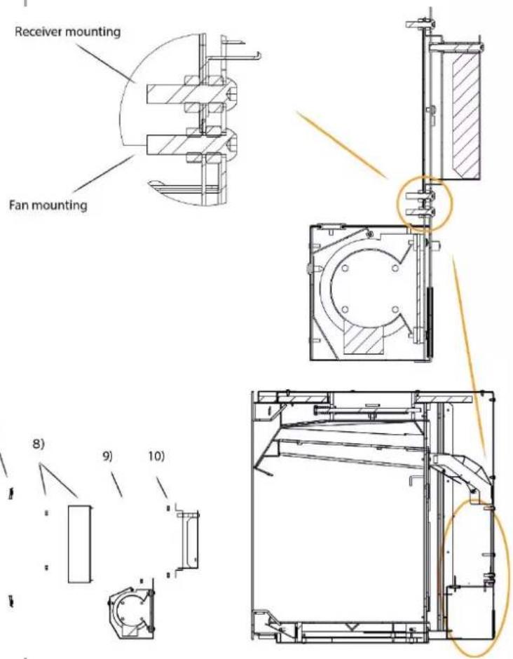 Receiver mounting Fan mounting 8) 9) 10)