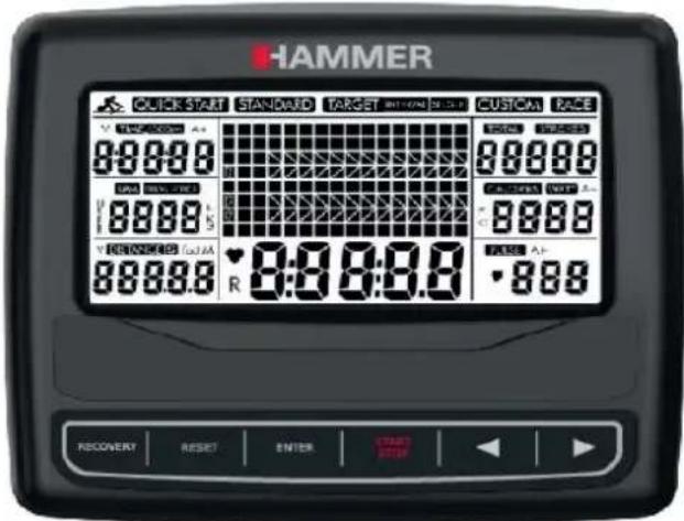 HAMMER QUICK START STANDARD TARGET CUSTOM PACE V: 100000 A= 8:00:00 D: 100000 V: 888.8 L + REMOILED 100A 8:00:00 R FALL A+ RECOVERY RESET ENTER