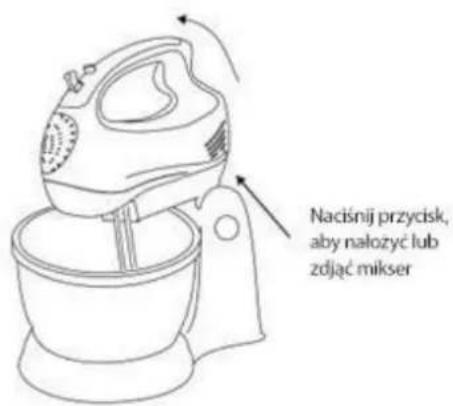 Naciśnij przycisk, aby nałożyć lub zdjąć mikser