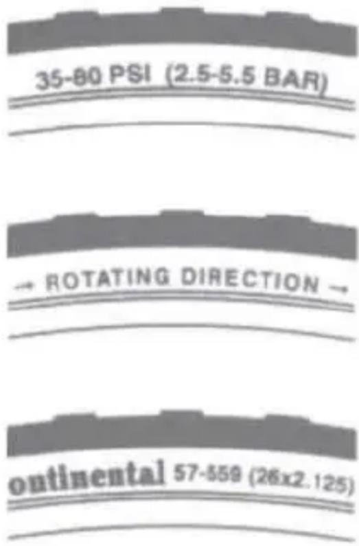 35-80 PSI (2.5-5.5 BAR) → ROTATING DIRECTION → continental 57-859 (26x2.125)