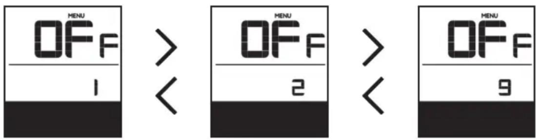 MENU OFF > OFF > 1 < 2 < 9