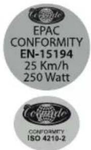 EPAC CONFORMITY EN-15194 25 Km/h 250 Watt CONFORMITY ISO 4210-2