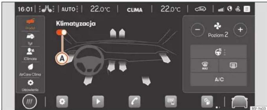 16:01 | AUTO | 22.0°C | CLIMA | 22.0°C | Klimatyzacja A Poziom 2 + RA3 A/C Ustowienie Dredz Tyt Klimate AirCare Clima 85F-5403
