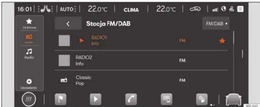 16:01 AUTO 22.0°C CLIMA 22.0°C Stacja FM/DAB FM/DAB RADIO1 FM Info RADIO2 FM Info Classic FM Pop FM Outrosora Audio Radio Audio Outrosora