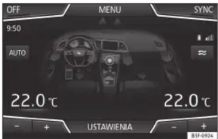 OFF MENU SYNC 9:50 AUTO 22.0 °C 22.0 °C USTAWIENIA + - + + BSF-0924