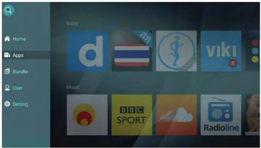 Home Apps Bundle User Setting Video d viki Music BBC SPORT Radioline