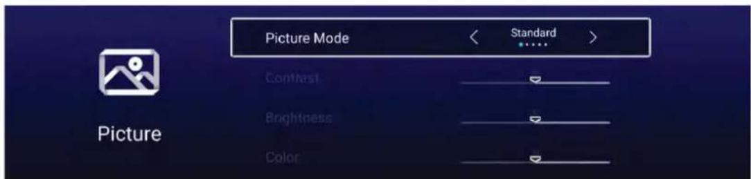 Picture Mode Standard Contrast Brightness Color