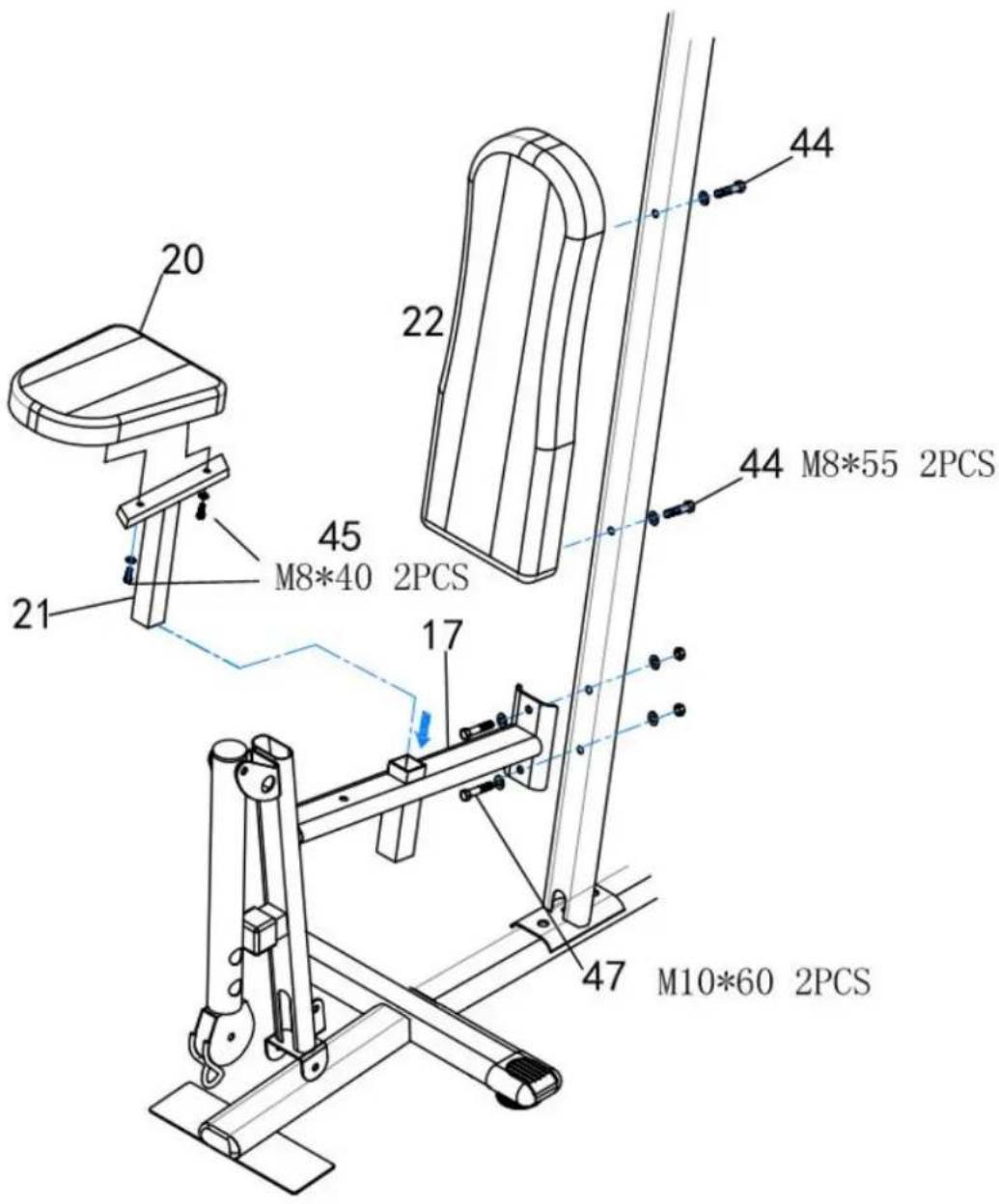 20 21 45 M8*40 2PCS 22 44 44 M8*55 2PCS 17 47 M10*60 2PCS