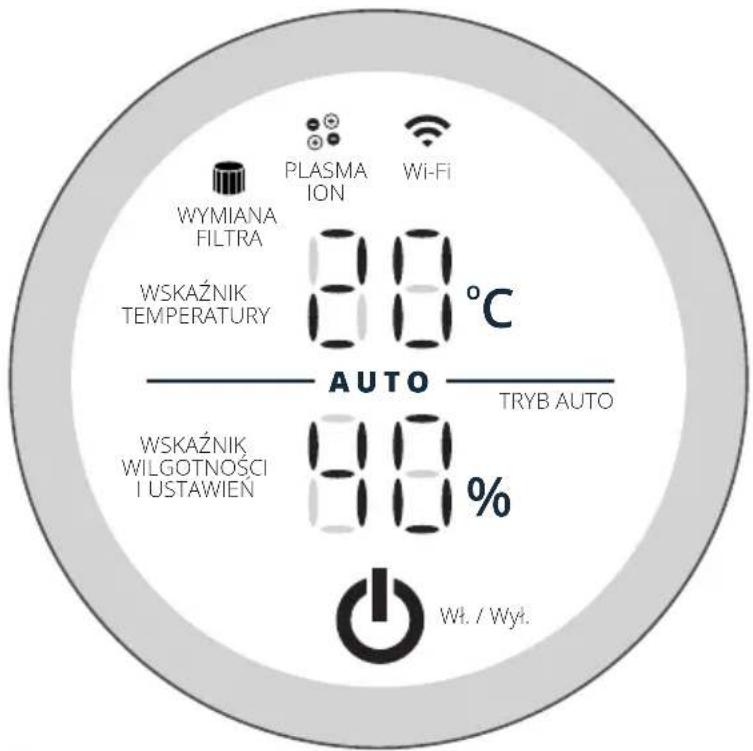 WYMIANA FILTRA PLASMA ION Wi-Fi WSKAŻNIK TEMPERATURE 80 °C AUTO WSKAŻNIK WILGOTNOŚCI I USTAWIEN 80 % TRYB AUTO Wt. / Wyt.