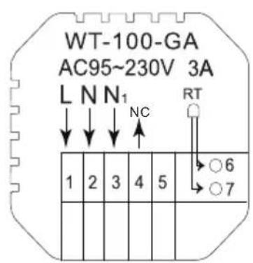 WT-100-GA AC95~230V 3A L N N₁ NC RT 1 2 3 4 5 ○6 ○7