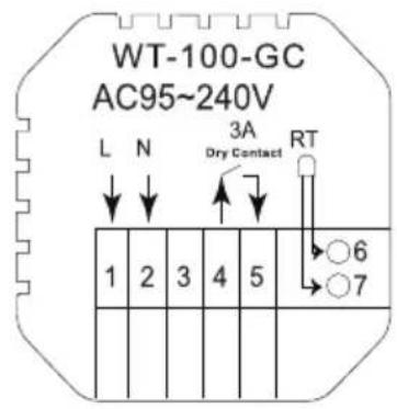 WT-100-GC AC95~240V L N 3A Dry Contact RT 1 2 3 4 5 ○6 ○7