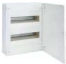 Exterior view of a white open electrical enclosure with two internal compartments (no text or symbols visible)