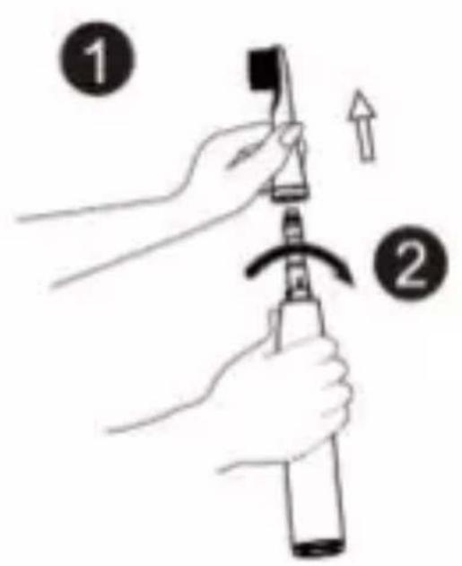 Diagram showing two-step instructions for using a tool to lift a device, labeled with numbers 1 and 2.