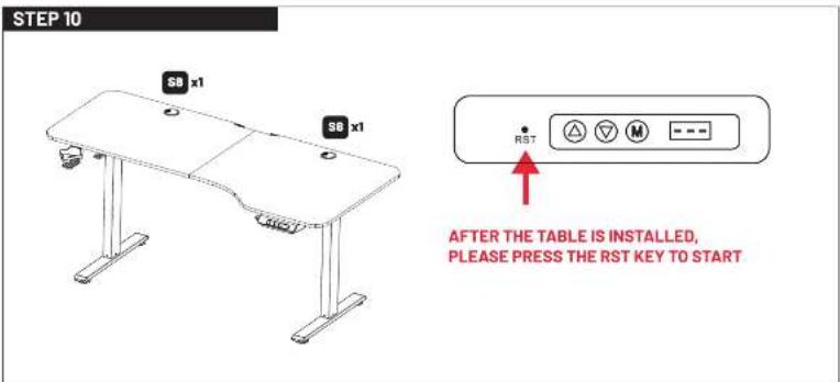 STEP 10 SB x1 SB x1 RST AFTER THE TABLE IS INSTALLED, PLEASE PRESS THE RST KEY TO START