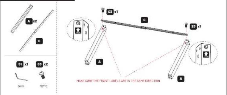 A x2 C S1 x1 S5 x2 6mm M8*15 S5 x1 C S3 x1 A MAKE SURE THE FRONT LABELS ARE IN THE SAME DIRECTION A