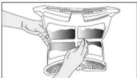 Illustration of hands holding a transparent container with a grid pattern (no text or symbols)