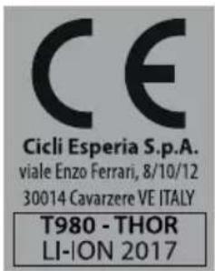 CE Cicli Esperia S.p.A. viale Enzo Ferrari, 8/10/12 30014 Cavarzere VE ITALY T980 - THOR LI-ION 2017
