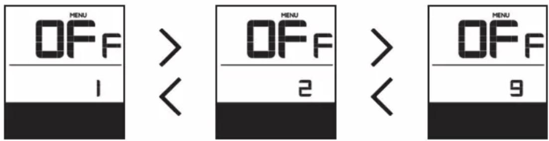 MENU OFF > 1 < MENU OFF > 2 < MENU OFF 9