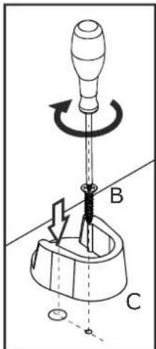 Diagram illustrating a mechanical or electrical setup with labeled components A, B, and C, showing a lever and rotating arm mechanism.