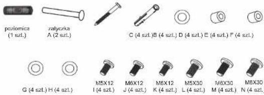 pcuionica (1 szt.) zalycrka A (2 szt.) C (4 szt.)B (4 szt.) D (4 szt.) E (4 szt.) F (4 szt.) G (4 szt.) H (4 szt.) M5X12 I (4 szt.) M6X12 J (4 szt.) M8X12 K (4 szt.) M5X30 L (4 szt.) M6X30 M (4 szt.) M8X30 N (4 szt.)
