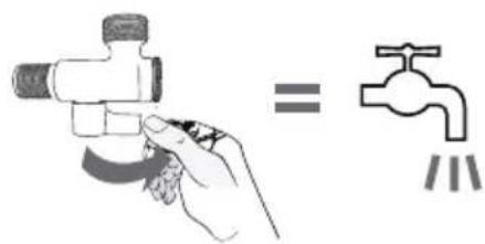 Illustration showing a hand using a valve to measure water flow, with a faucet symbol and raindrops nearby.