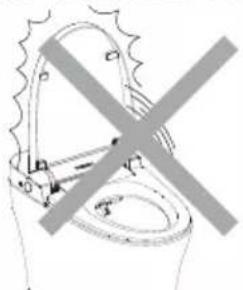 Simple line drawing of a bucket with a crossed-out arrow (no text or symbols)