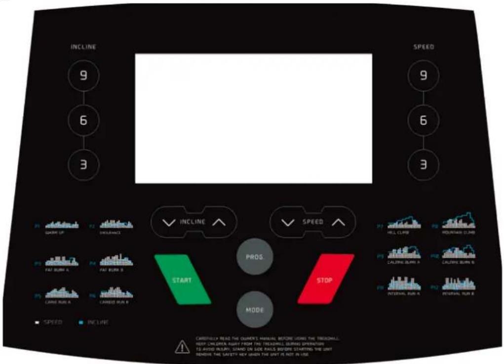 INCLINE 9 6 3 SPEED 9 6 3 P1 CHAMP UP P2 ECONJANCE ✓ INCLINE ✓ ✓ SPEED ✓ P3 FATH BURN A P4 FAT BURN B P5 LARGE RUN A P6 LARGE RUN B START PROS STOP MODE ■ SPEED ■ INCLUDE P7 HILL CLIP P8 MOUNTAGE CLIP P3 CALIFORN RUN A P2 CALIFORN RUN B P1 INTERNAL RUN A P2 INTERNAL RUN B CABRITLY READ THE OWNER'S MANUAL BEFORE USING THE TROCKMALL. HELP UNLOWER RIGHT FROM THE TROCKMALL UNDER OPERATOR TO AVOID BURN, STAND ON SOE RAILS BEFORE STARTING THE UNIT RENSIDE THE SAFETY KEY WHEN THE UNIT IS NOT IN USE