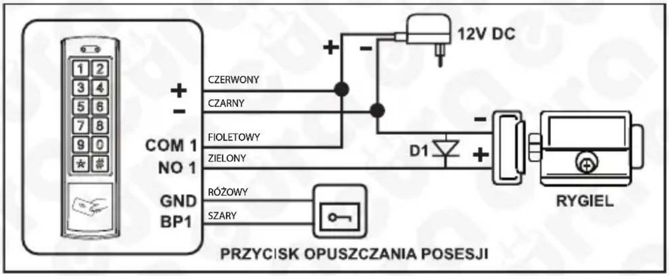 1 2 3 4 5 6 7 8 9 0 ★# + - COM 1 NO 1 GND BP1 CZERWONY CZARNY FIOLETOWY ZIELONY RÓŻOWY SZARY + - 12V DC D1 + RYGIEL PRZYCISK OPUSZCZANIA POSESJI