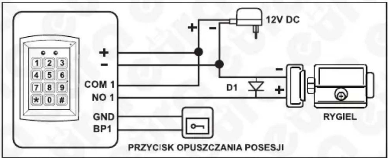 1 2 3 4 5 6 7 8 9 * 0 # COM 1 NO 1 GND BP1 + - D1 + - 12V DC RYGIEL PRZYCISK OPUSZCZANIA POSESJI
