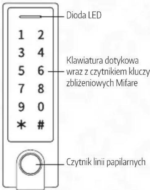 Dioda LED 1 2 3 4 5 6 7 8 9 0 * # Klawiatura dotykowa wraz z czytnikiem kluczy zbliżeniowych Mifare Czytnik linii papilarnych