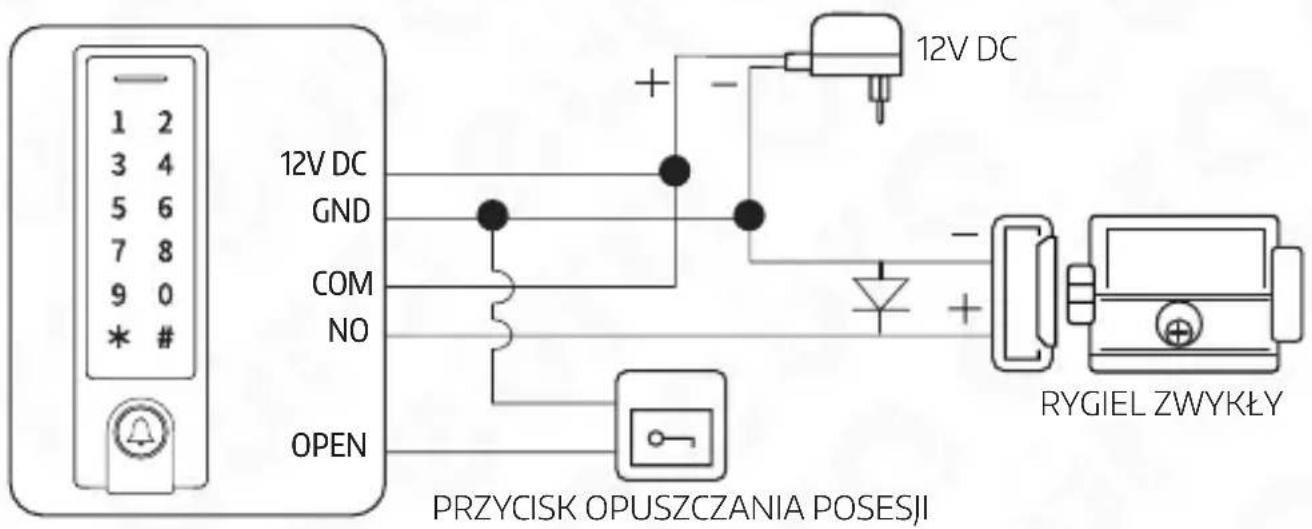1 2 3 4 5 6 7 8 9 0 * # 12V DC GND COM NO OPEN PRZYCISK OPUSZCZANIA POSESJI 12V DC RYGIEL ZWYKŁY
