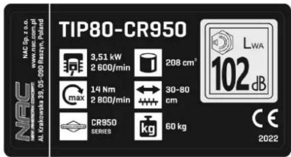 NAC TIP80-CR950 - Inne oznaczenia na maszynie - 1