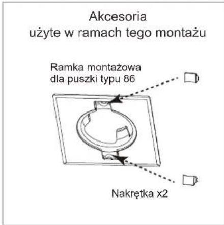 Akcesoria użyte w ramach tego montażu Ramka montażowa dla puszki typu 86 Nakrętka x2