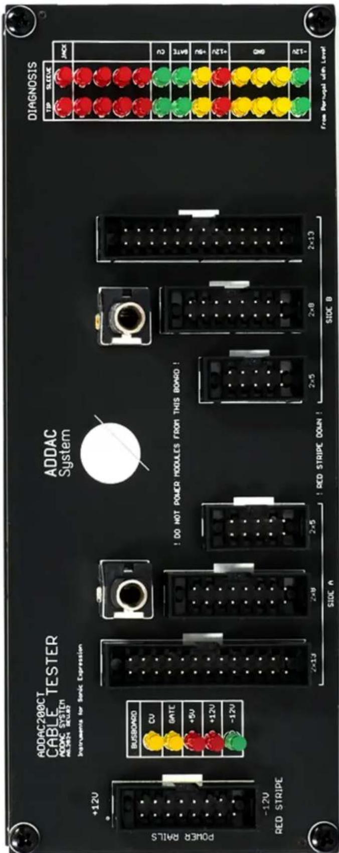 ADDAC200CT CABLE TESTER ADDAC SYSTEM ADAC#N #G#S Procedures for Sink Depression +12V Power RALS ADDAC System I DO NOT POWER MODULES FROM THIS BOARD! BUSBOARO CV GATE +5V +12V -12V RED STRIPE PIDC A 2×13 2×49 2×8 2×10 2×5 SIDC B DISC A DO STRIPE DOWN! from Portugal die Level