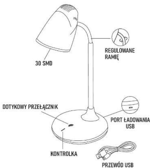 30 SMD REGULOWANE RAMIĘ DOTYKOWY PRZEŁĄCZNIK PORT ŁADOWANIA USB KONTROLKA PRZEWÓD USB