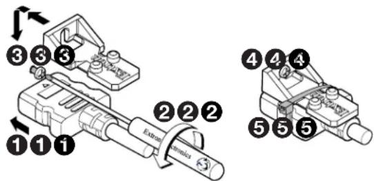 Technical diagram showing exploded view of a mechanical assembly with numbered components and labeled parts