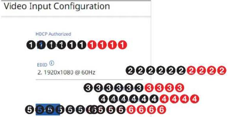 Video Input Configuration HDCP Authorized EDID ① 2. 1920x1080 @ 60Hz ② ③ ④ ⑤ ⑥ ⑦ ⑧ ⑨ ⑩ ⑪ ⑫ ⑬ ⑭ ⑮ ⑯ ⑰ ⑱ ⑲ ⑳ ㉑ ㉒ ㉓ ㉔ ㉕ ㉖ ㉗ ㉘ ㉙ ㉚ ① ② ③ ④ ⑤ ⑥ ⑦ ⑧ ⑨ ⑩ ⑪ ⑫ ⑬ ⑭ ㉑ ㉒ ㉓ ㉔ ㉕ ㉖ ㉗ ㉘ ③ ④ ⑤ ⑥ ⑦ ⑧ ⑨ ⑩ ⑪ ⑫ ⑬ ⑭ ㉑ ㉒ ㉓ ㉔ ㉕ ㉖