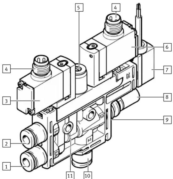 Technical diagram of a mechanical valve assembly with numbered components for identification