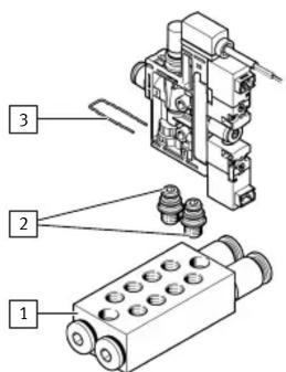 Technical diagram of a mechanical assembly with numbered components labeled 1, 2, and 3