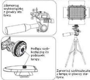 Zdemenuj szybkożeczkię z głowcy sta tywu. Podłącą szybkożeczkię do podśanek lampy. Zamortuń szybkożeczkię z lampę w głowcy sta tywu.