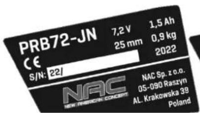 NAC PRB72H-JN - Inne oznaczenia na maszynie - 1