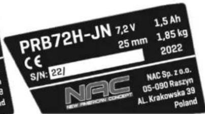 NAC PRB72H-JN - Inne oznaczenia na maszynie - 2