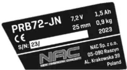 NAC PRB72-JN - Inne oznaczenia na maszynie - 1
