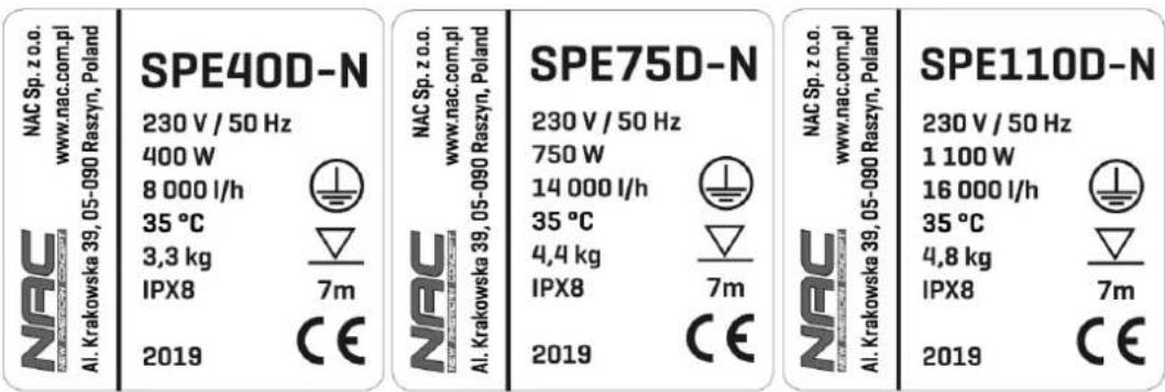 NAC SPE75D-N - Inne oznaczenia na urządzeniu - 1