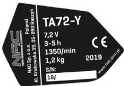NAC TA72-Y - Inne oznaczenia na maszynie - 1